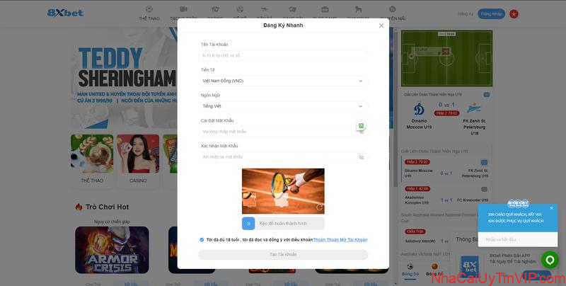 Đăng ký 8xBet nhanh chóng dễ dàng